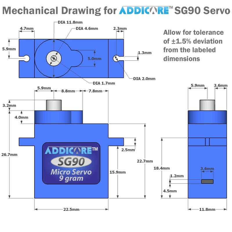 SG-90 mini servo เฟืองพลาสติก