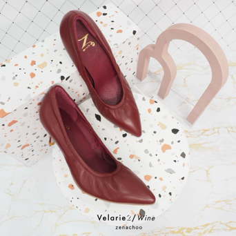 ทรงปกติ เปลี่ยนไซส์ได้-ไม่รับคืน รุ่นขายดี Zenachoo Velarie2 สูง 2 นิ้ว สี Wine รองเท้าหนังแกะแท้ หัวแหลมหน้ากว้าง