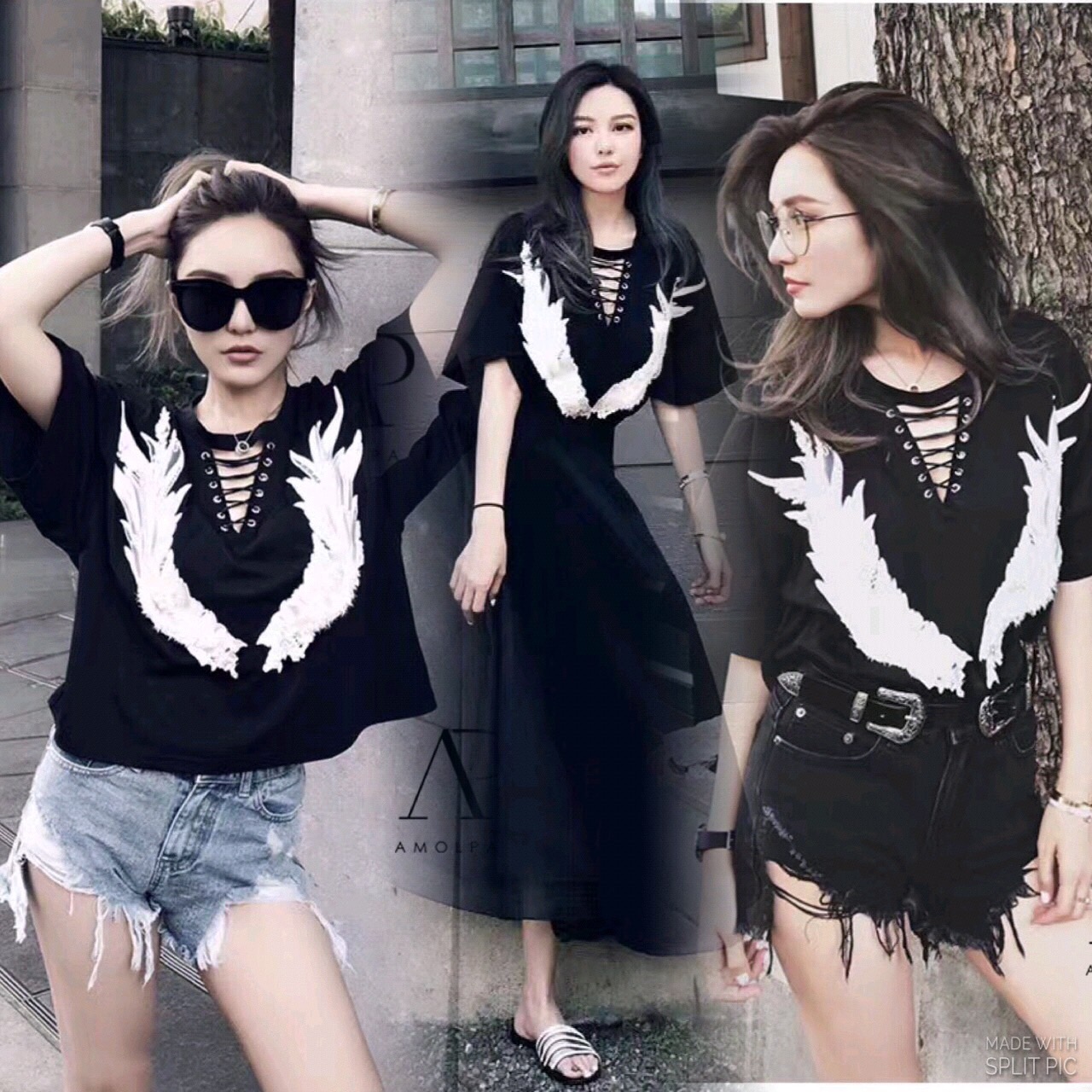 เสื้อฺปักปีกนกสีขาวแซมมุข งานปักแน่นมาก ขนไม่หลุดแน่นอนค่ะ ช่วงอกแต่งเชือกสานไขว้ไปมา ดูเก๋แบบมีสไตล์ ใส่แล้วดูแพง ดูดี ไม่โหล จะแมทซ์กับอะไรก็ดูดีไปหมด ห้ามพลาดเลยค่ะ