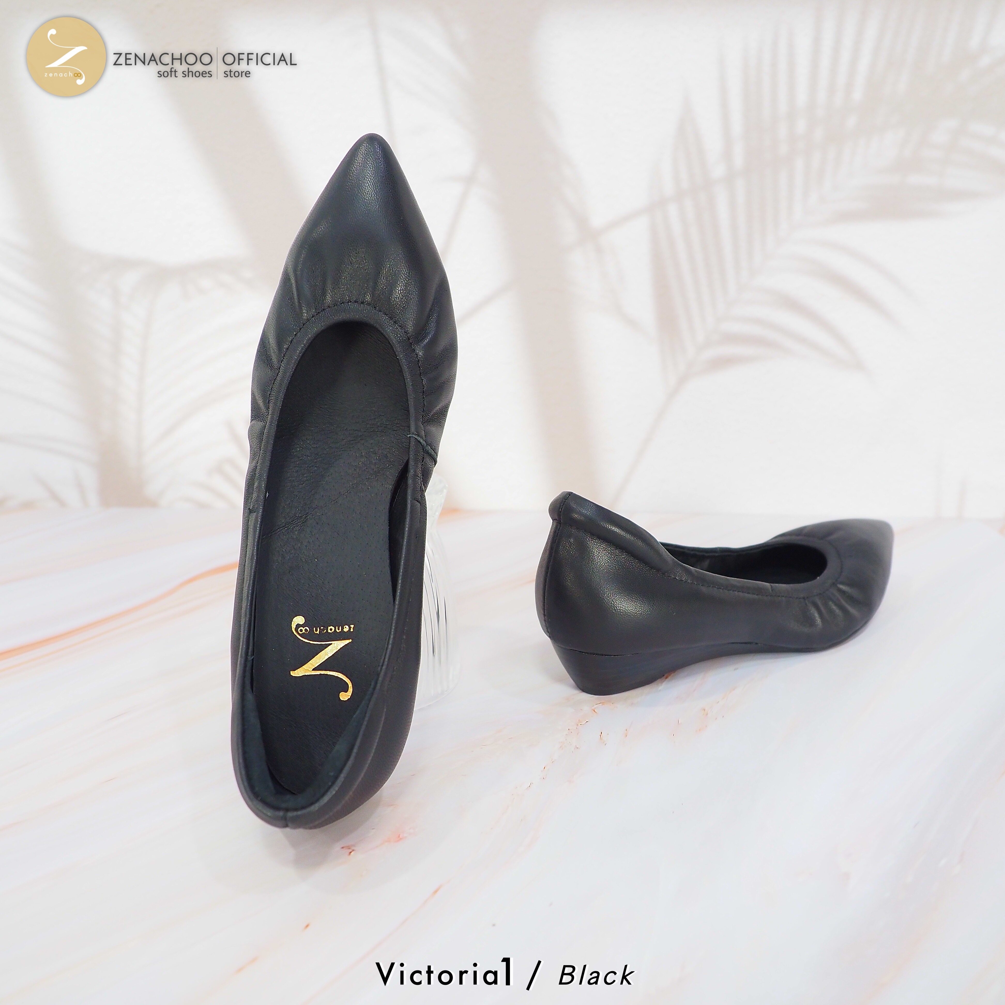 ทรงปกติ เปลี่ยนไซส์ได้ ไม่รับคืน Zenachoo Victoria1 สูง 1 นิ้ว ส้นเตารีด รองเท้าหนังแกะแท้ ทรงสวยมาก