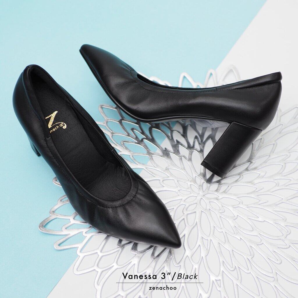 เปลี่ยนไซส์ได้ ไม่รับคืนทรงปกติ หน้าเท้ากว้างเพิ่ม 1 ไซส์ Zenachoo Vanessa3 สูง 3 นิ้ว หนังแกะแท้ หัวแหลม