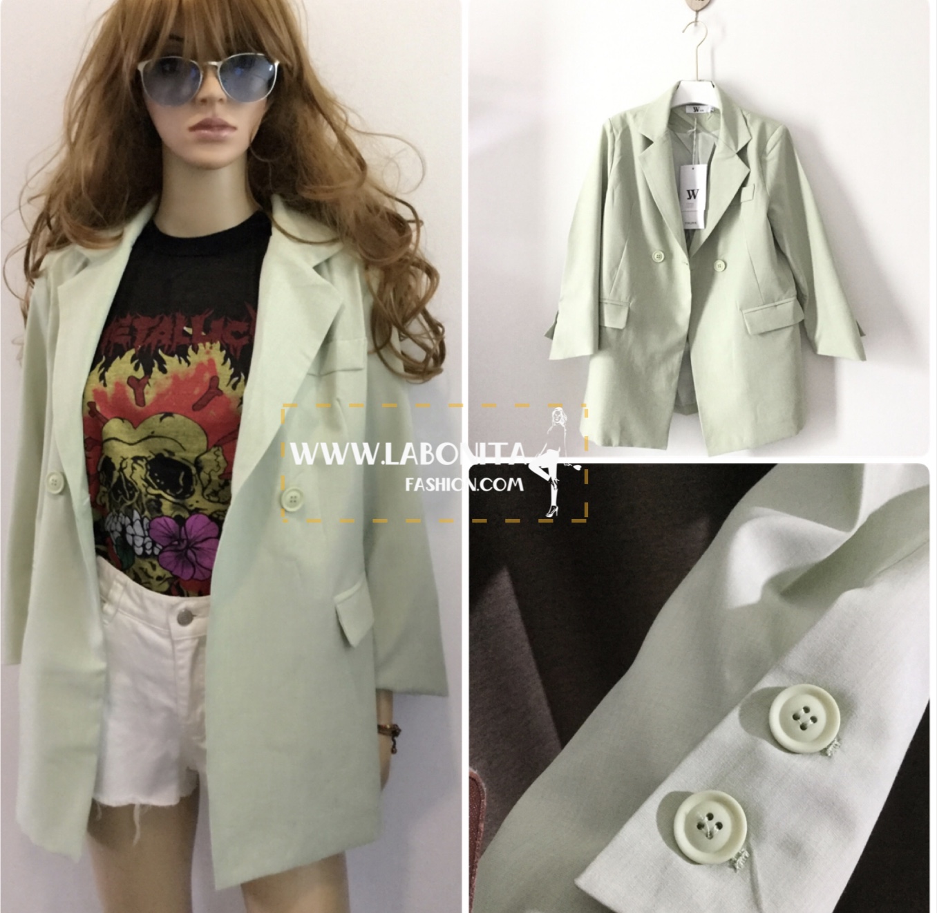 เสื้อสูทเกาหลี สีเขียวมิ้น
