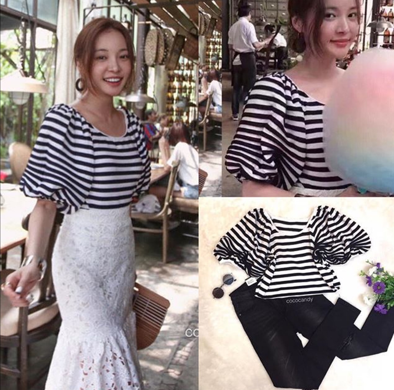 เสื้อไหมพรมแขนพอง ลายริ้ว