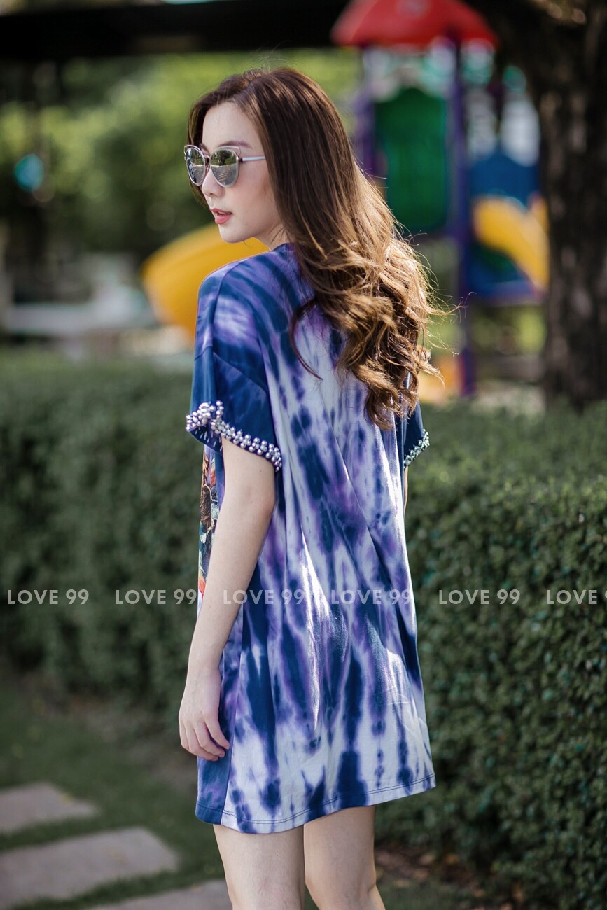 เดรสผ้ายืดมัดย้อมลายนกอินทรีย์