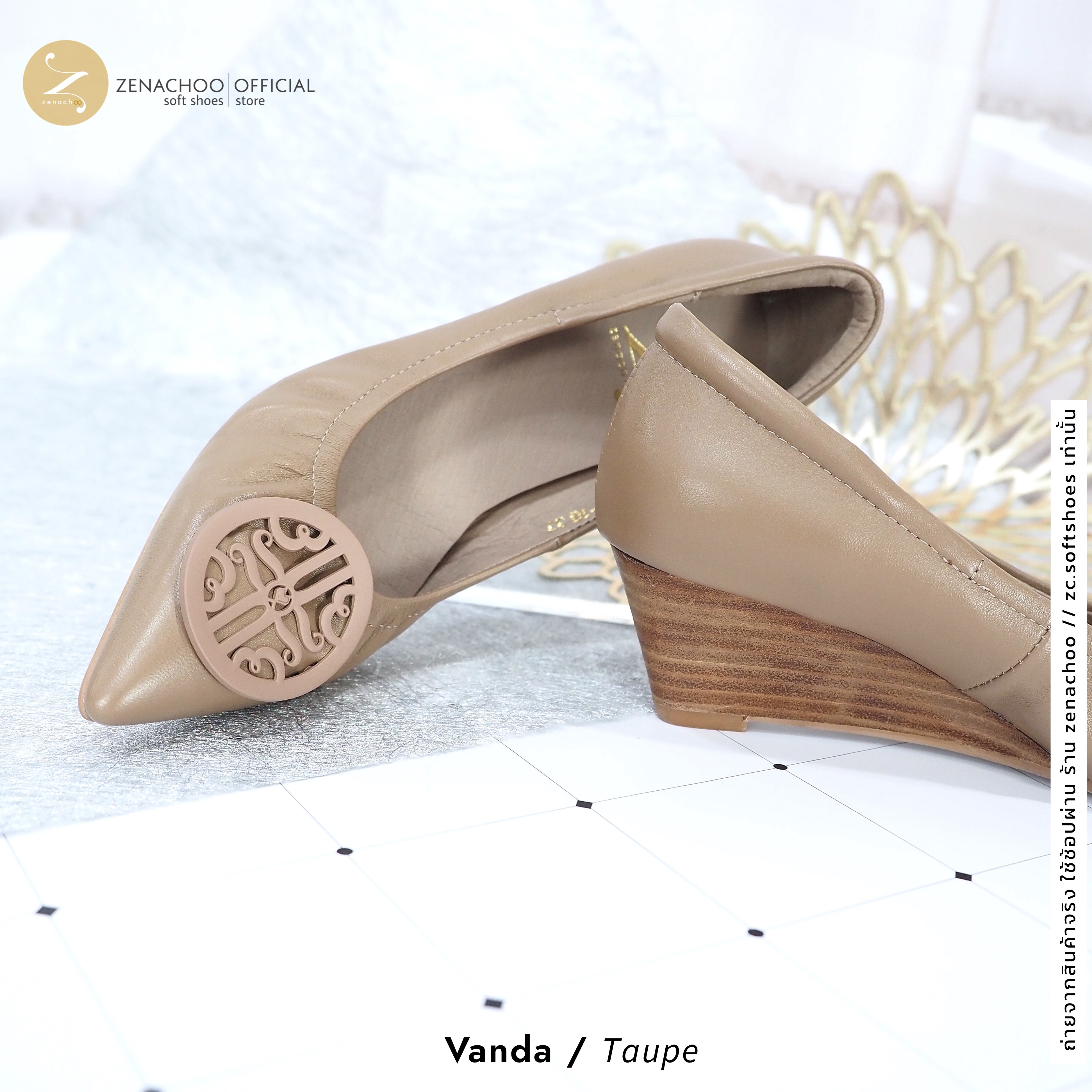 ทรงปกติ เปลี่ยนไซส์ได้-ไม่รับคืน Zenachoo รุ่น Vanda สูง 2 นิ้ว รองเท้าหนังแกะแท้ หนังนิ่ม พื้นนุ่ม