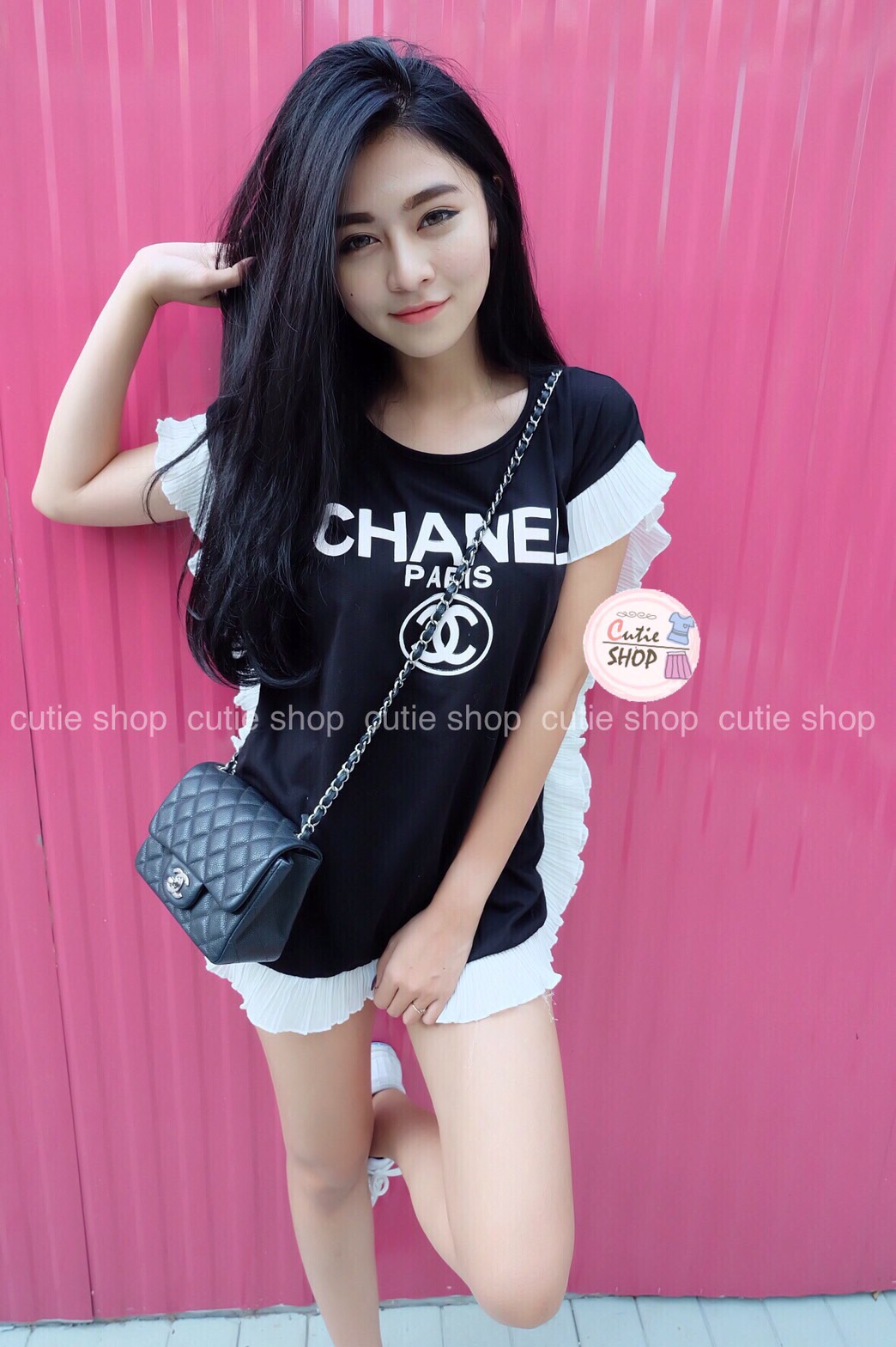 เสื้อกึ่งเดรสchanel แต่งพีช ทรงเก๋