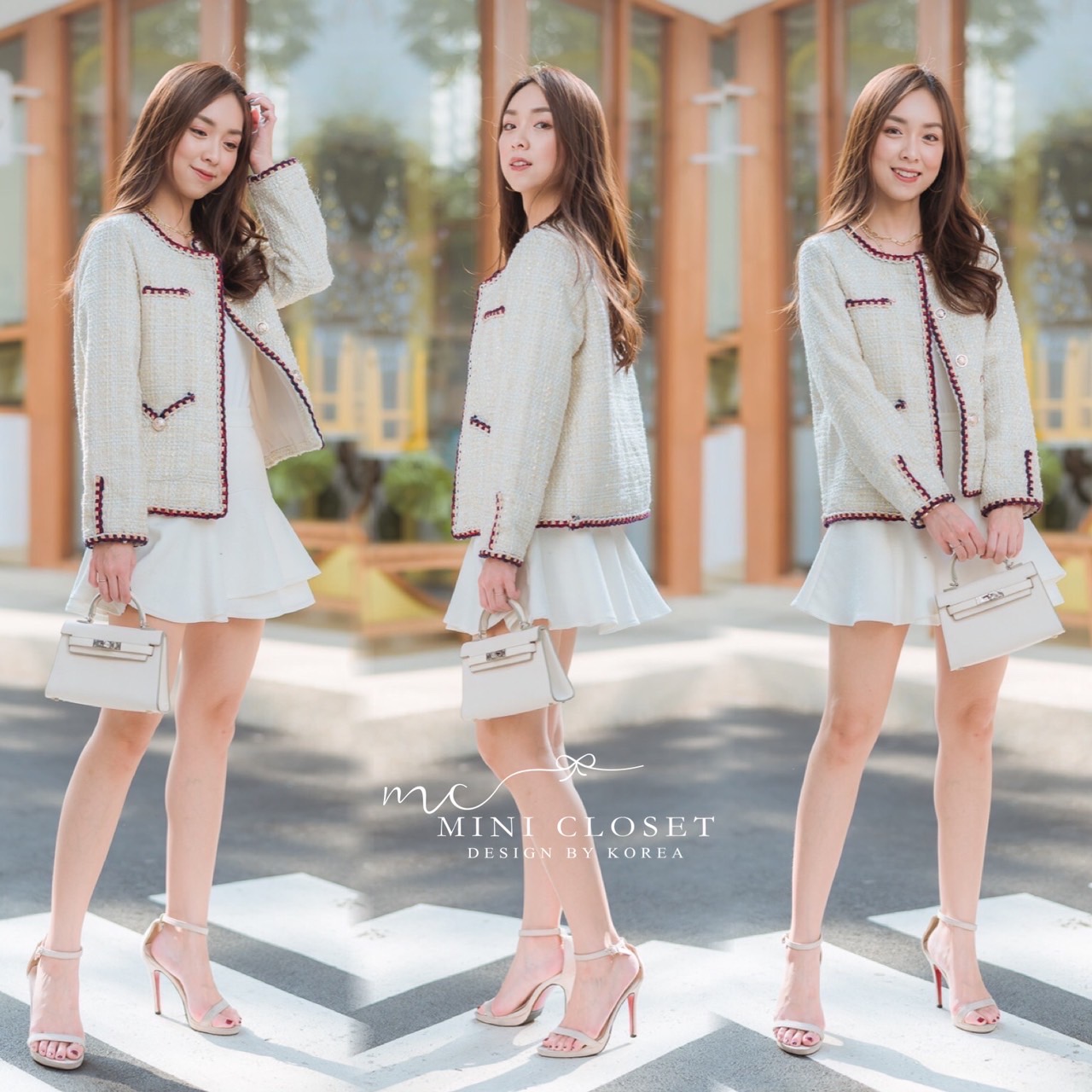 เสื้อทวิตแขนยาวสีครีม เสื้อคลุมสวยๆสไตล์เกาหลี