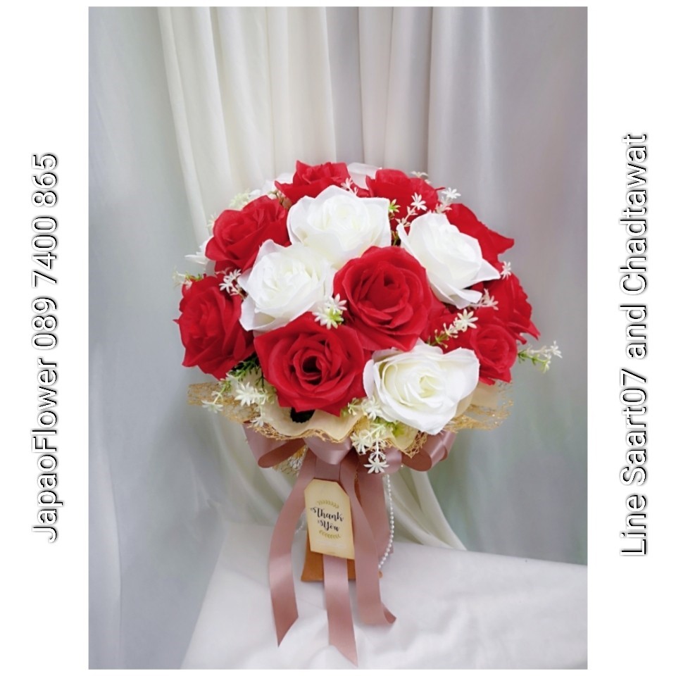 ช่อดอกกุหลาบแห้ง สีแดงขาว