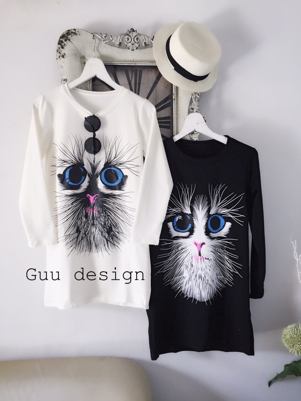 CAT (cat) เดรสเกาหลีลายแมวเหมียว ผ้ายืดคอตตอนเนื้อหนานุ่ม ดีไซน์น่ารัก