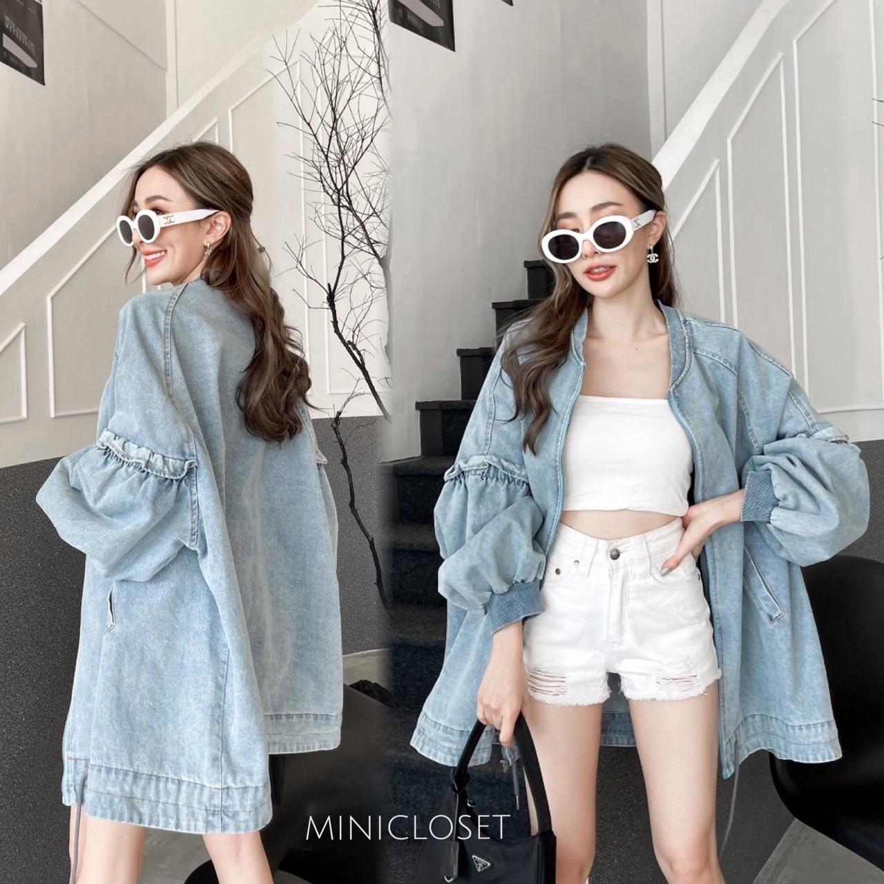 เสื้อคลุมยีนส์น่ารักสไตล์เกาหลี เสื้อคลุมโอเวอร์ไซส์
