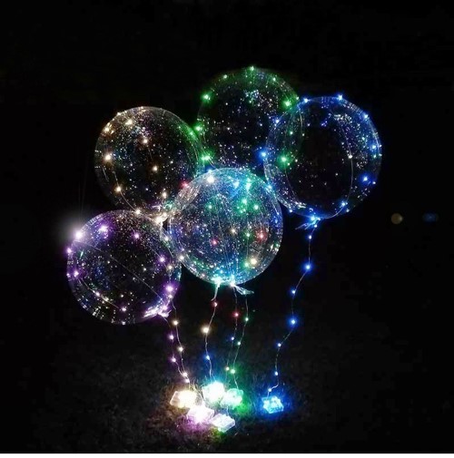 ลูกโป่ง Bobo ลูกโป่ง LED ลูกโป่งมีไฟเรืองแสง แบบใส ขนาด 20 นิ้ว แบบมีไฟเส้นสีรุ้ง