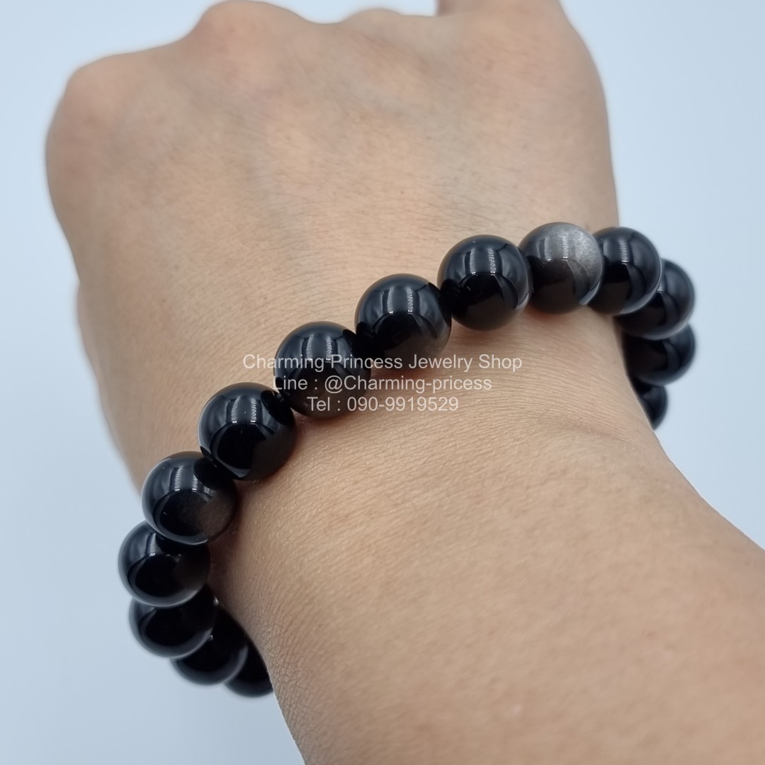 Silver Sheen Obsidian ซิลเวอร์ชีน ออบซิเดียน 10 มม ช่วยขับไล่โชคชะตาที่เลวร้าย
