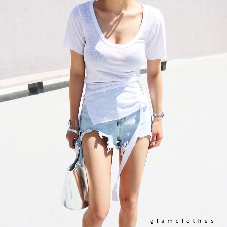 เสื้อยืดคอวีสีพื้น