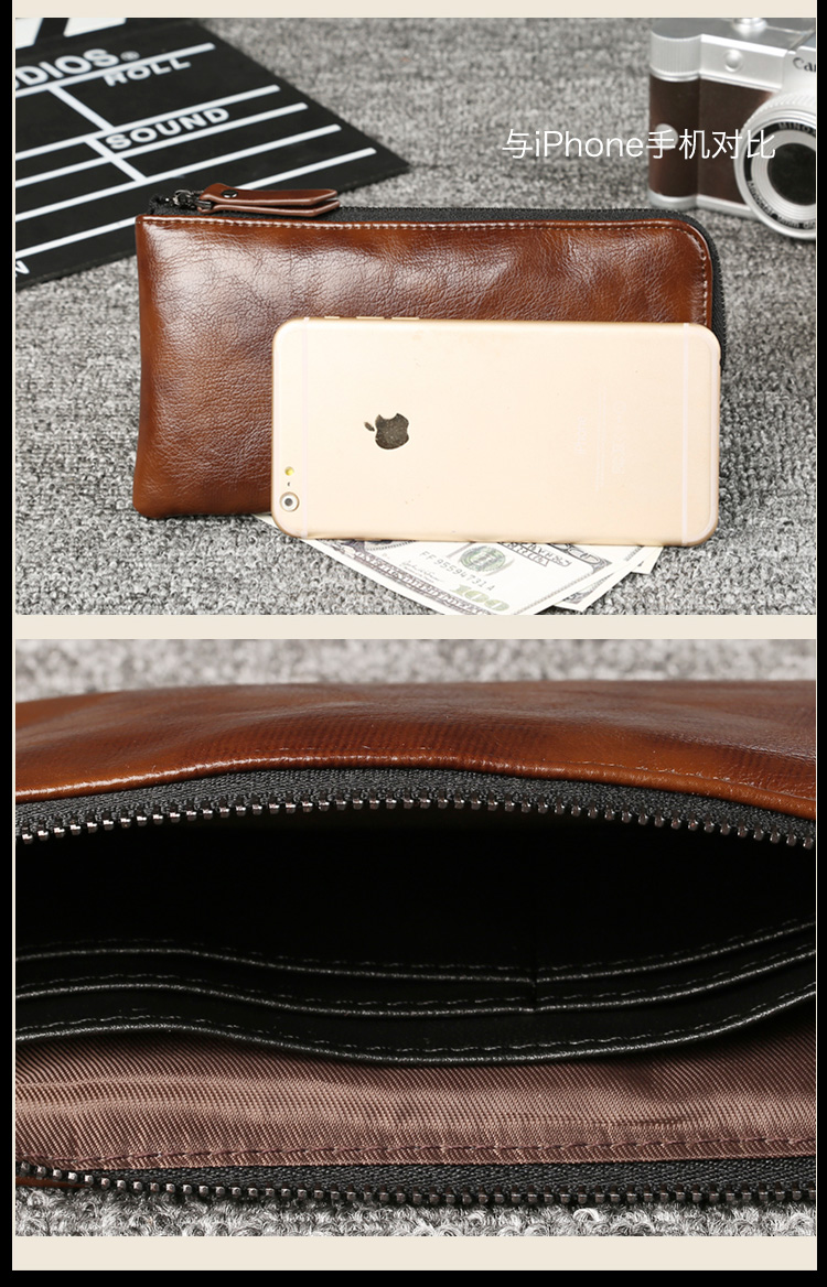 พร้อมส่ง กระเป๋าสตางค์ใบยาวผู้ชาย ใส่บัตรได้เพียบ ปิดด้วยซิป แฟขั่นเกาหลี รหัส Man-QB117-7 สีดำ 1 ใบ