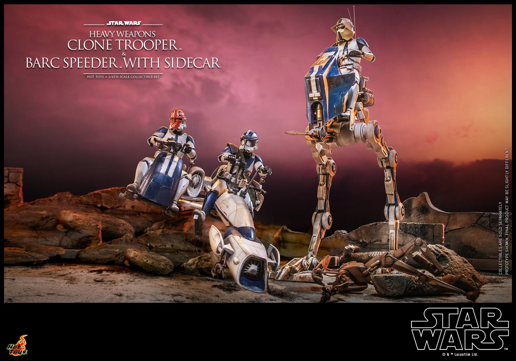 Hot Toys TMS077 1/6 Star Wars: The Clone Wars™ - Heavy Weapons Clone Trooper™ and BARC Speeder™ with Sidecar™