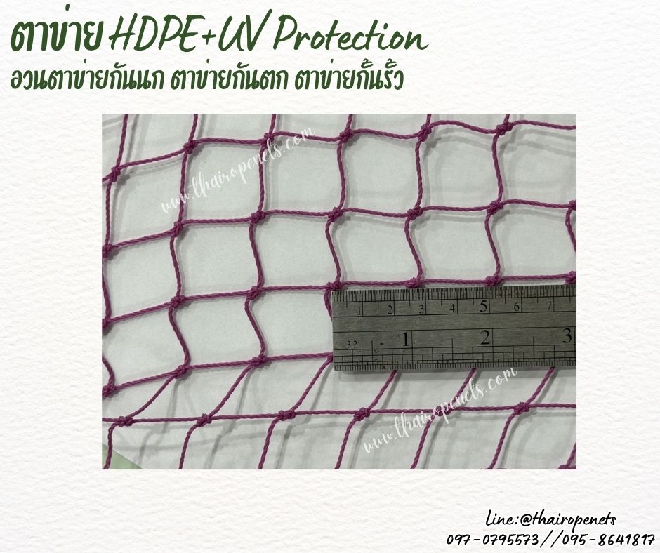 ตาข่ายอวน สีม่วง เชือกหนา 1.5 มิลช่องตา 1x1 นิ้ว ตาข่าย HDPE เคลือบสารป้องกัน UV ขนาดยกม้วน 10x25 เมตร