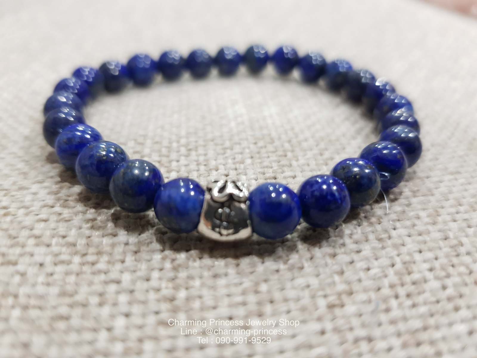 Lapis Lazuli ลาปิส ลาซูลี่, ลาพิส ลาซูลี่ 6 mm ประดับถุงเงินแท้