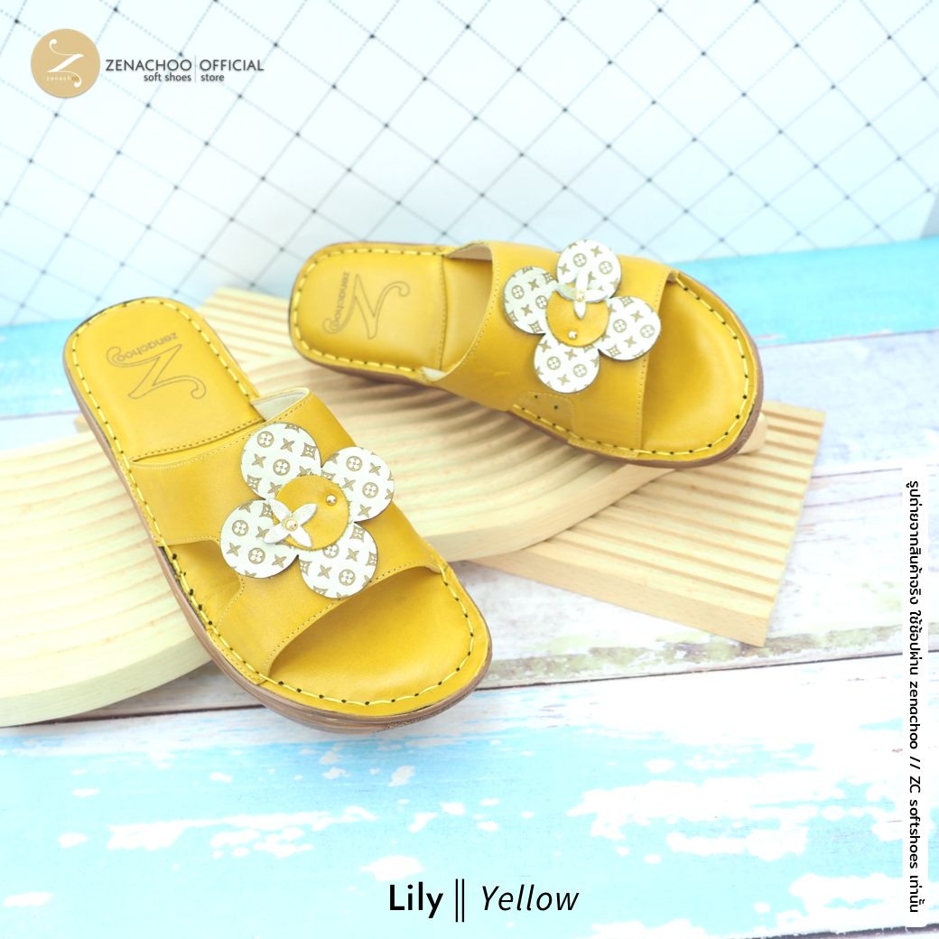 ทรงปกติ เปลี่ยนไซส์ได้-ไม่รับคืน Zenachoo รองเท้าสุขภาพ หนังแท้ทั้งคู่ รุ่น Lily สูง 1.5 นิ้ว หน้าสวม รับประกันความนุ่มสบาย