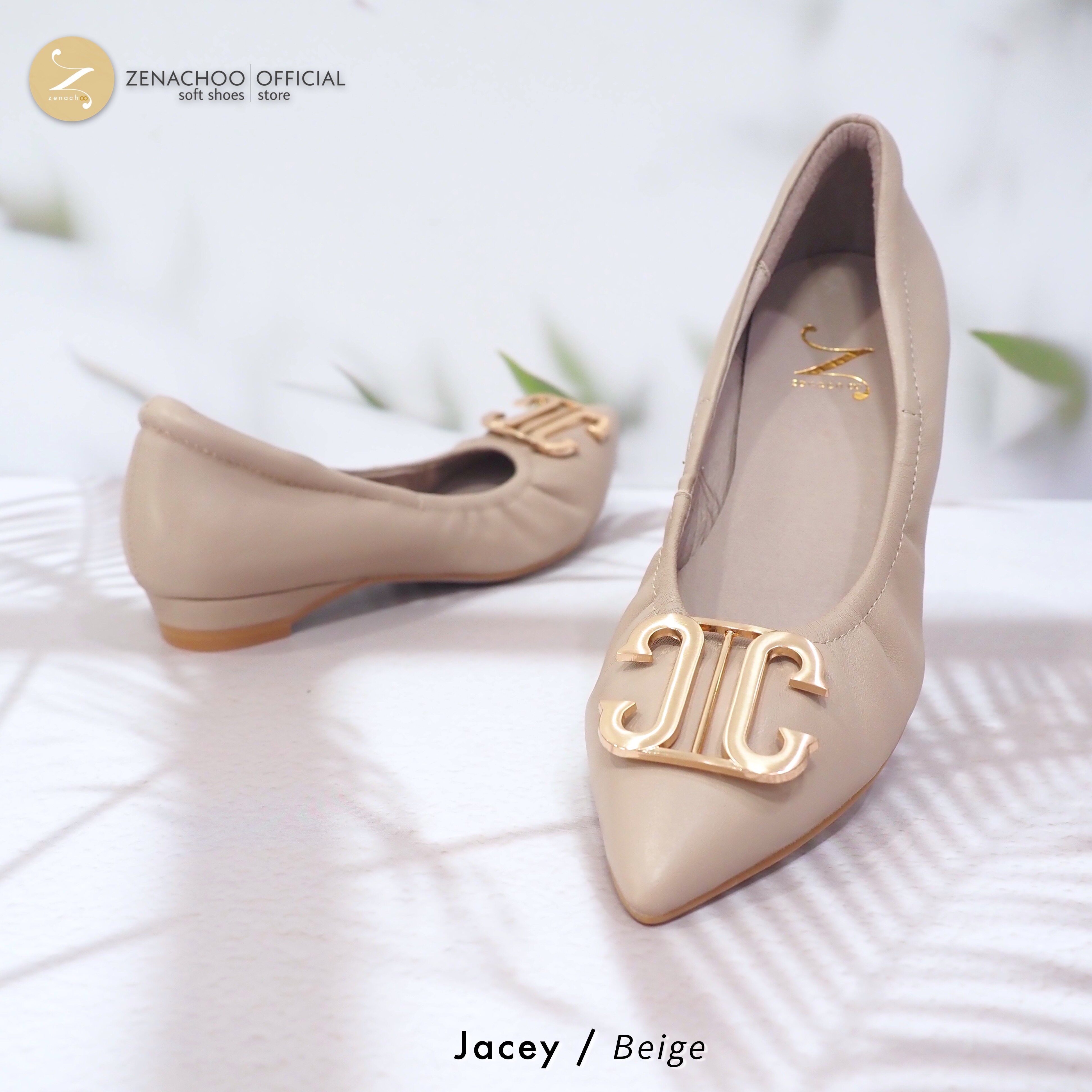 ทรงปกติ: สินค้าลดราคา ไม่รับเปลี่ยน-คืน ทุกกรณึ Zenachoo รุ่น Jacey สูง 1 นิ้ว รองเท้าหนังแกะแท้ ส้นเตารีด พื้นนุ่ม