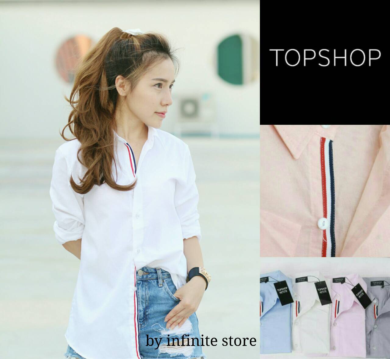 Topshop Shirt ดีไซน์ เกร๋ๆ ชิคๆ ×2 ด้วยแทบตรงคอ และแขน งานดี ติดป้าย