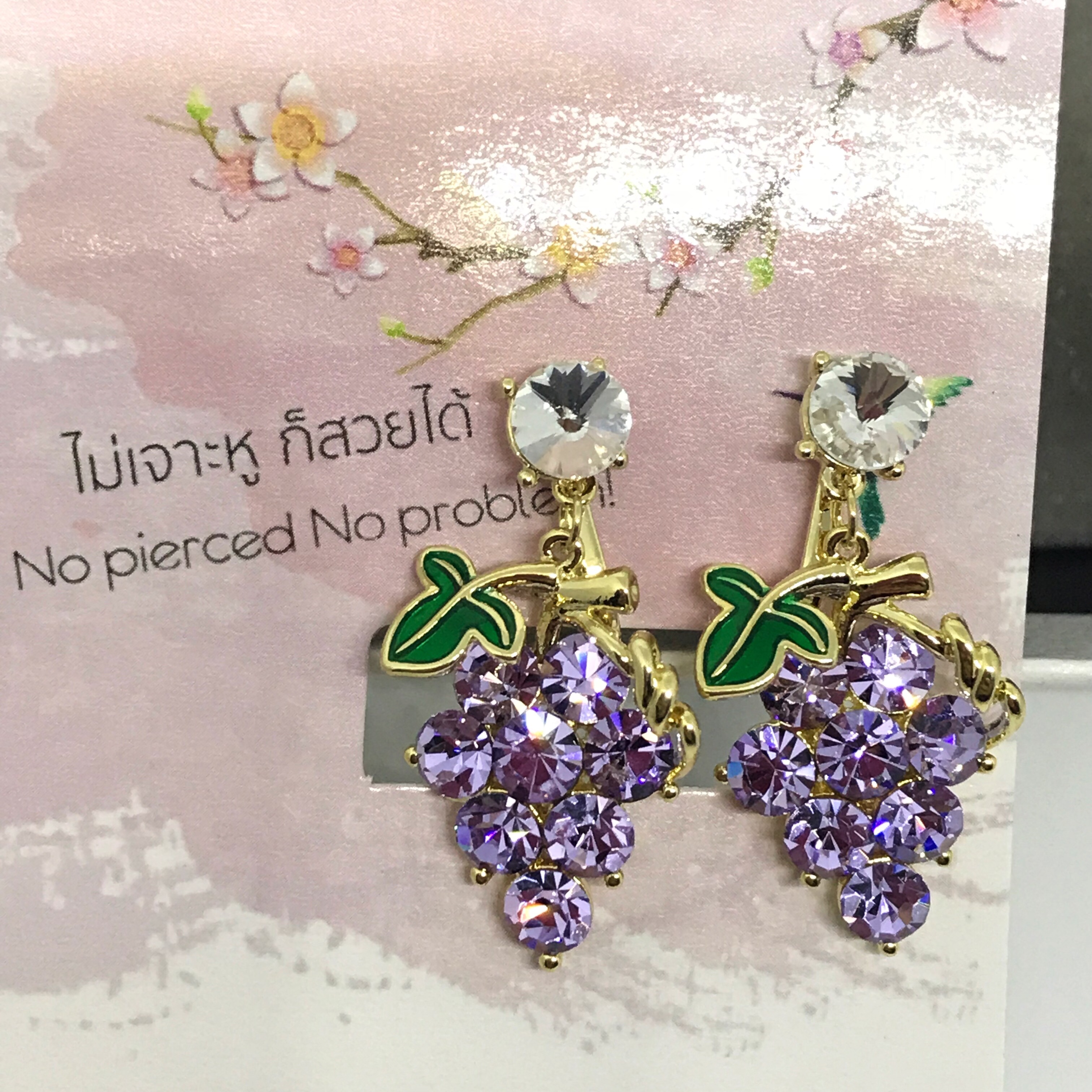 ต่างหูหนีบ Blueberry มีซิลิโคนรอง หนีบไม่เจ็บ เงินแท้92.5% ไม่เจาะหูก็สวยได้_EC206