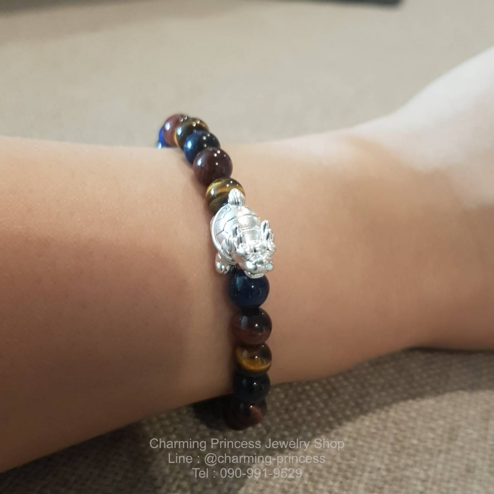 Tiger Eye 3 Colors หินสามทหารเสือ 6 มม แก้ปีชง พลิกฟื้นดวงชะตา แคล้วคลาดปลอดภัย ประดับเต่ามังกรเงินแท้
