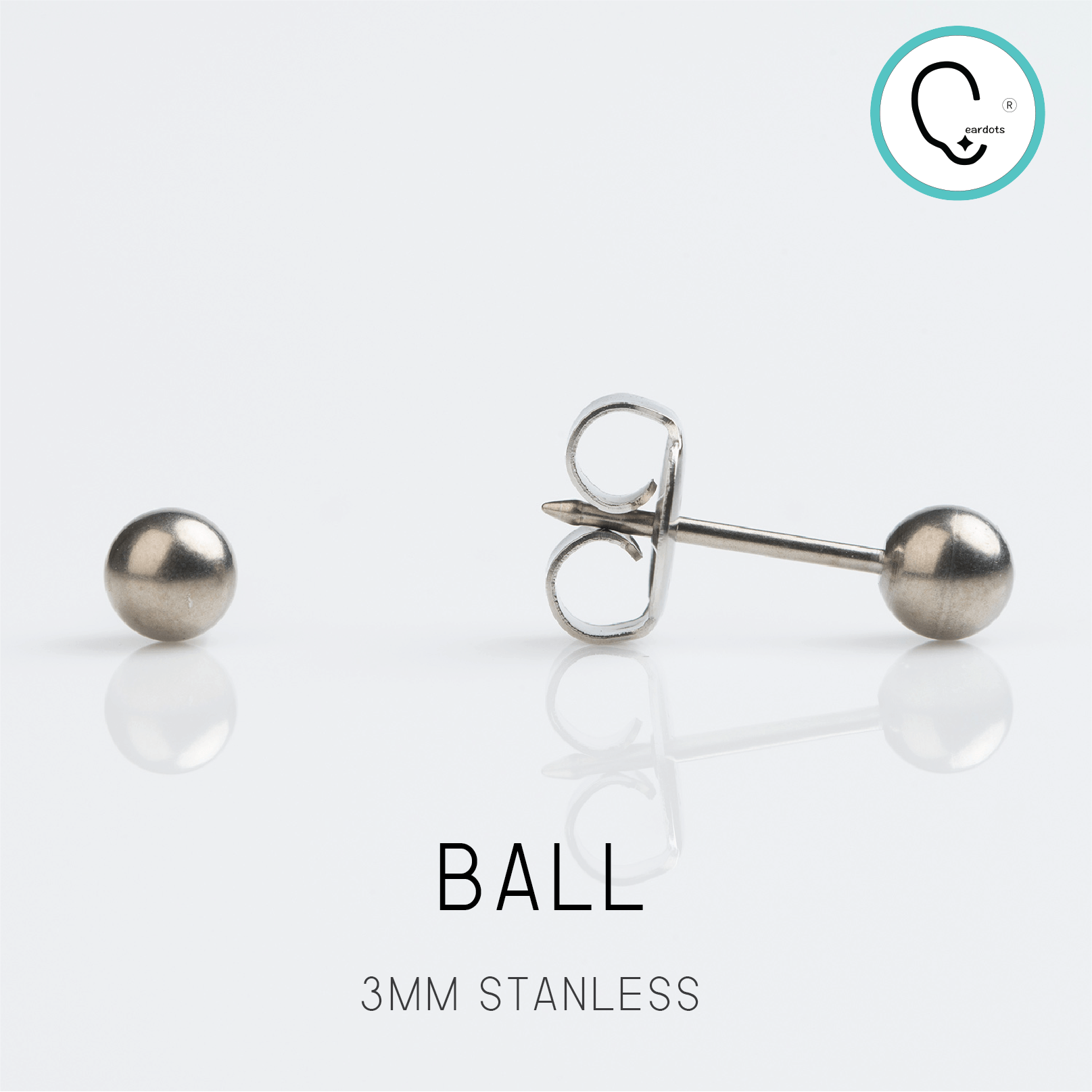 (ส่งฟรี แถมฟรีแป้นหมุดตัน)ต่างหูสำหรับผิวแพ้ง่าย Ball 3mm ก้านสีเงิน สแตนเลสเกรดการแพทย์ ปลอดภัย 100%_STD023