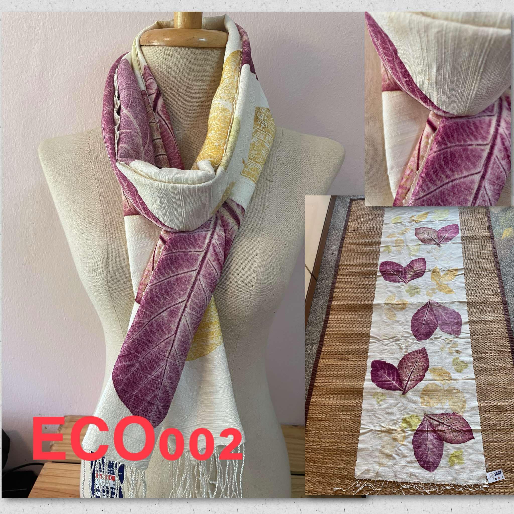 ผ้าพันคอไหมแท้ พิมพ์ลายใบไม้ ออร์แกนิก Eco Print