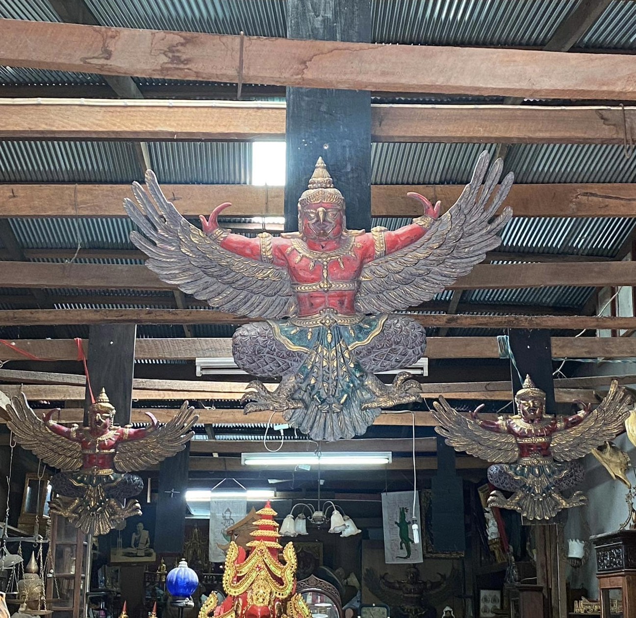 ครุฑไม้สัก ขนาด1เมตร องค์ใหญ่ ครุฑไม้แกะสลัก