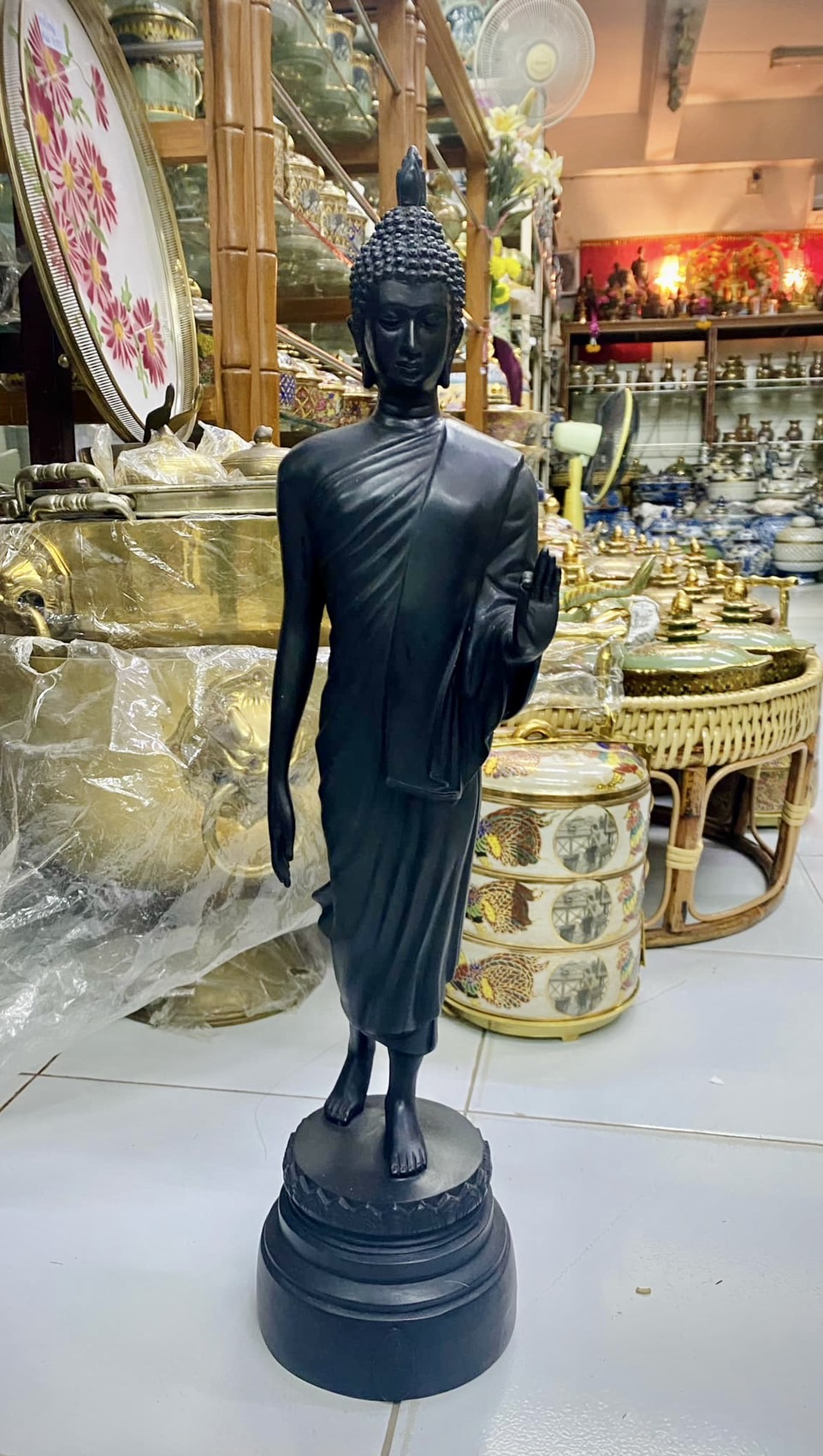 พระ25พุทธศตวรรษ ปี2545 ทองเหลือง สูง21นิ้ว พระพุทธรูปปางลีลา ประธานพร