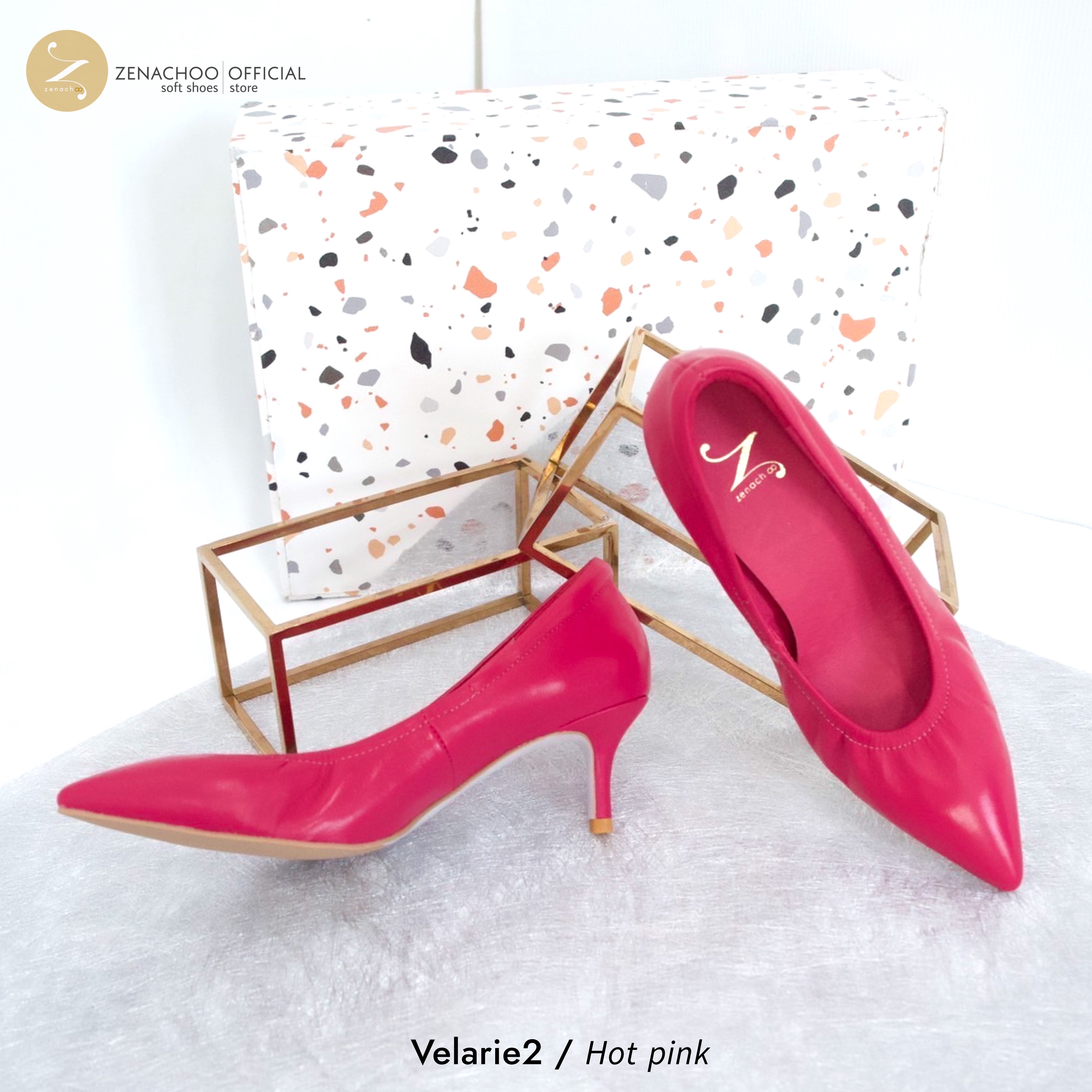 ทรงปกติ เปลี่ยนไซส์ได้-ไม่รับคืน รุ่นขายดี Zenachoo Velarie2 สูง 2 นิ้ว สี Hot Pink รองเท้าหนังแกะแท้ หัวแหลมหน้ากว้าง