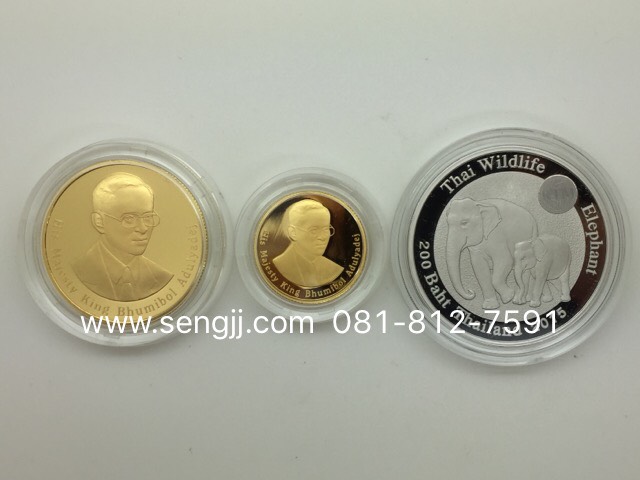เหรียญกษาปณ์ทองคำขัดเงาที่ระลึก ช้างไทย แม่ลูก (ชุด 3 เหรียญกล่องแยก) พ.ศ.2559