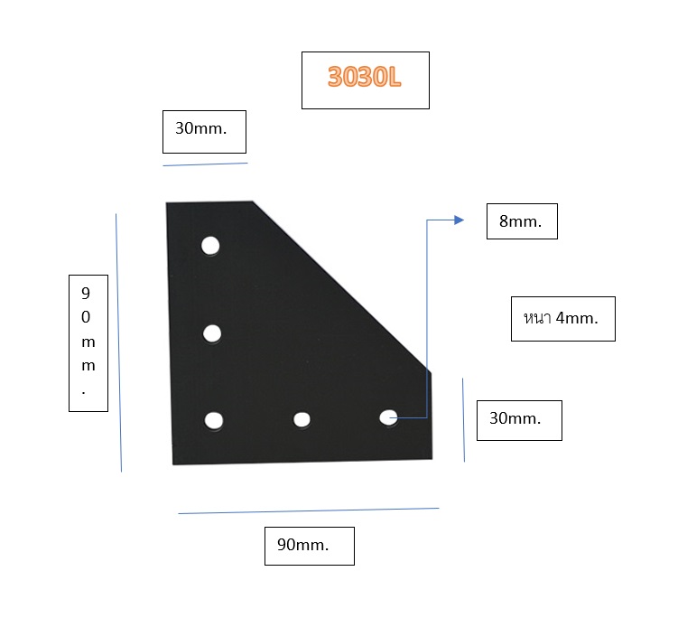 Corner Plate Bracket L-shaped 5-hole Black 3030L