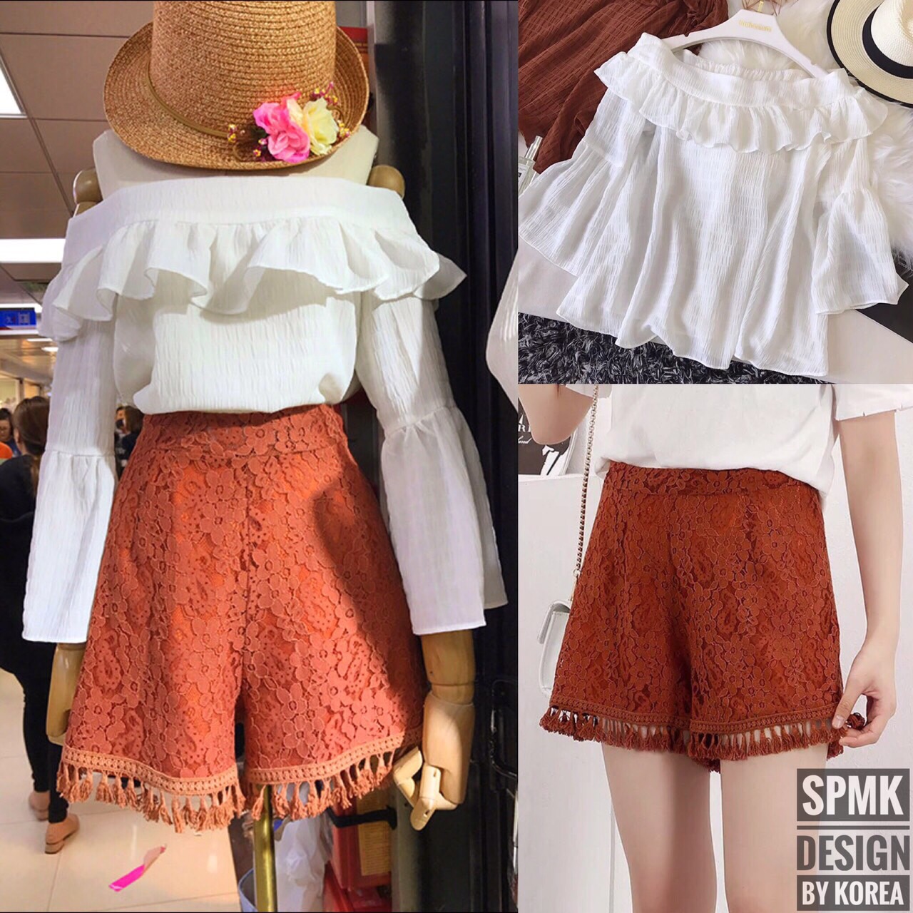 BRAND: SPMK เสื้อเกาหลีทรงน่ารัก เปิดไหล่คอระบาย เนื้อผ้าพริ้วใส่สบายไม่อึดอัด มีลายในตัว ช่วงไหล่ขยายได้ด้านหลังจับสม๊อก ผ้าดี เนื้อนุ่ม