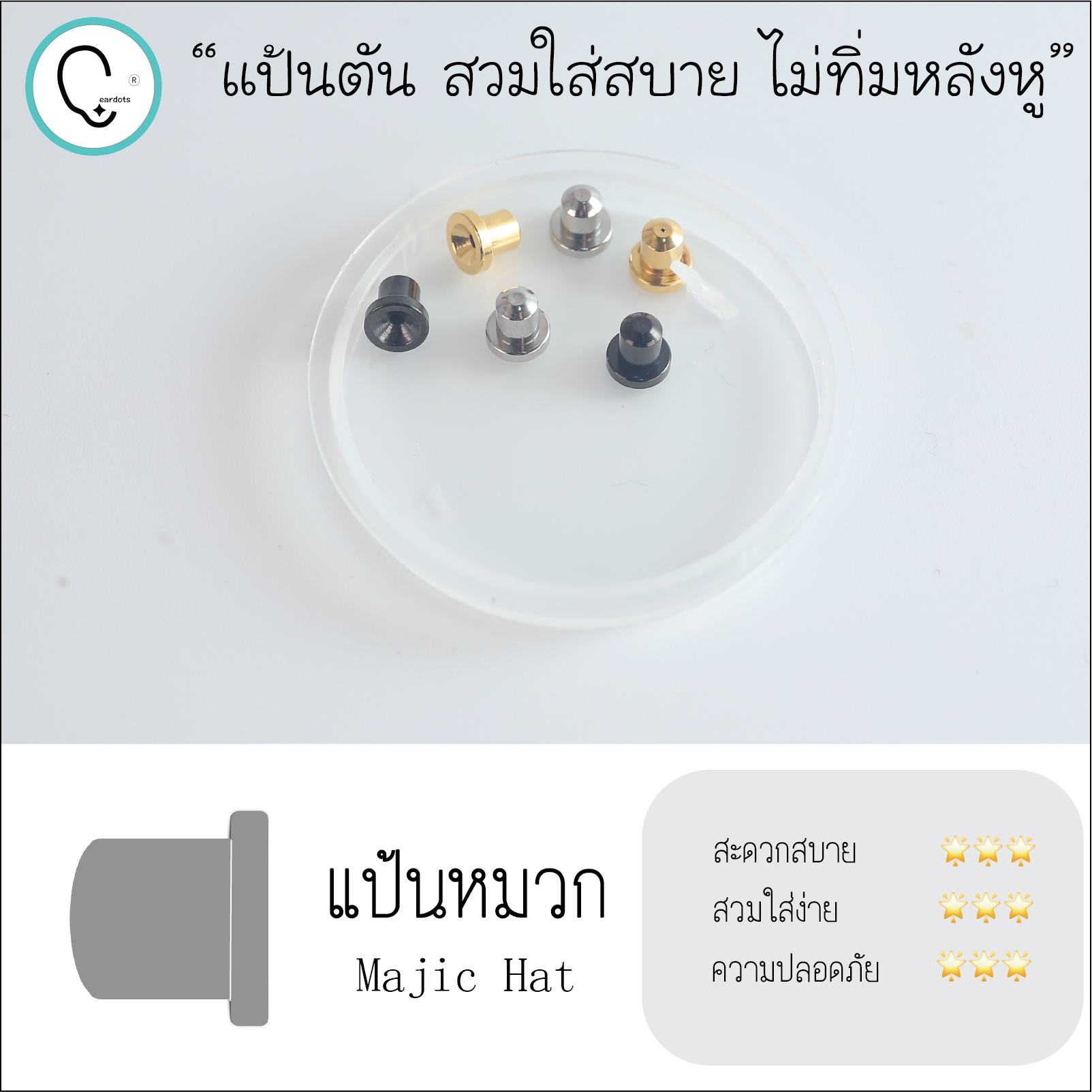 (สำหรับเจาะ)แป้นหมวก สแตนเลสเกรดการแพทย์ SAPPHIRE แพคเกจปลอดเชื้อ ปลอดภัย100%_H2407