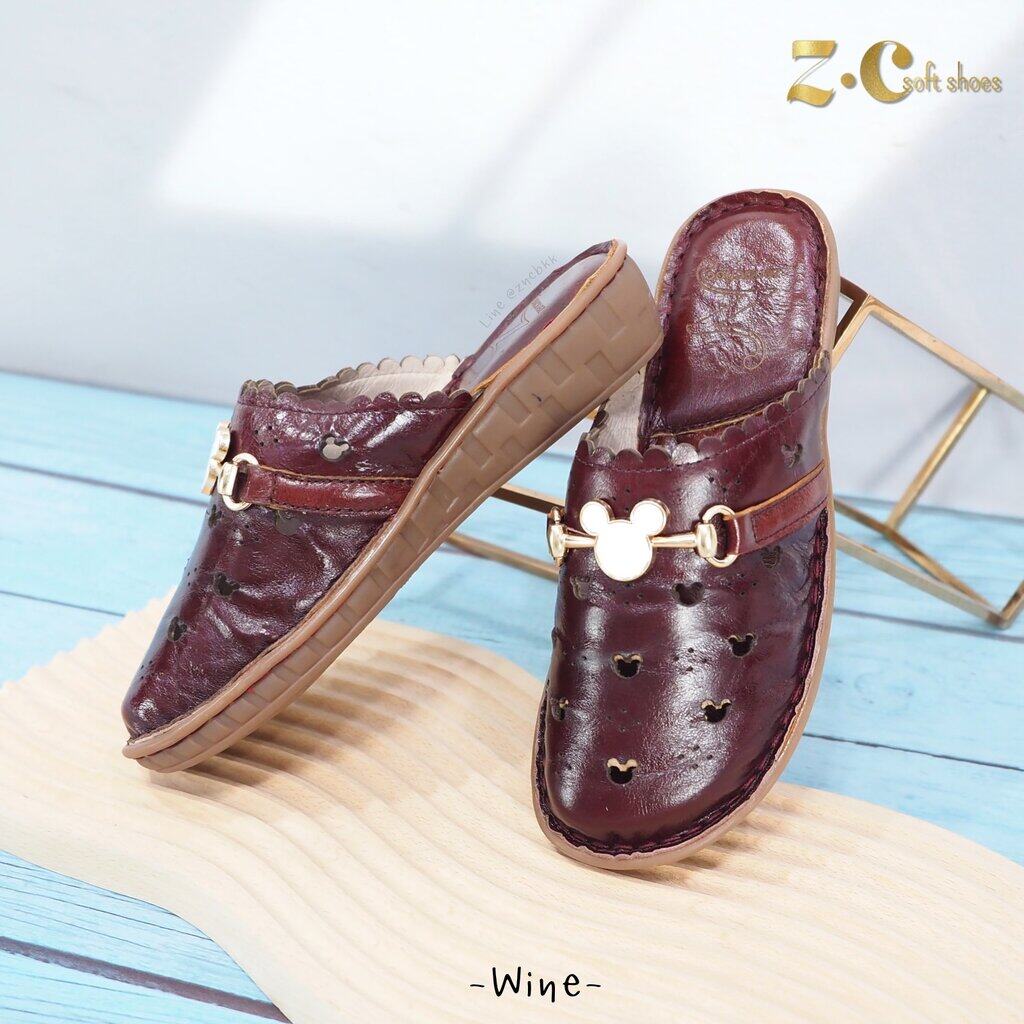 เท้ากว้างบวก 1 ไซส์ สินค้าลดราคา ไม่รับเปลี่ยน-คืน Zenachoo รองเท้าสุขภาพ Ryonh สูง 1.5 นิ้ว หนังแท้ ปิดหัวหนังนุ่ม พื้นนิ่มมาก