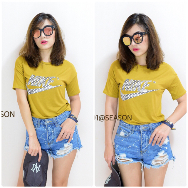 เสื้อยืดผู้หญิงแบรนด์ตามรูป คอกลม เนื้อผ้าเรย่อนนำเข้า ใส่ชิวๆ สบายๆ แมชได้หลายสไตล