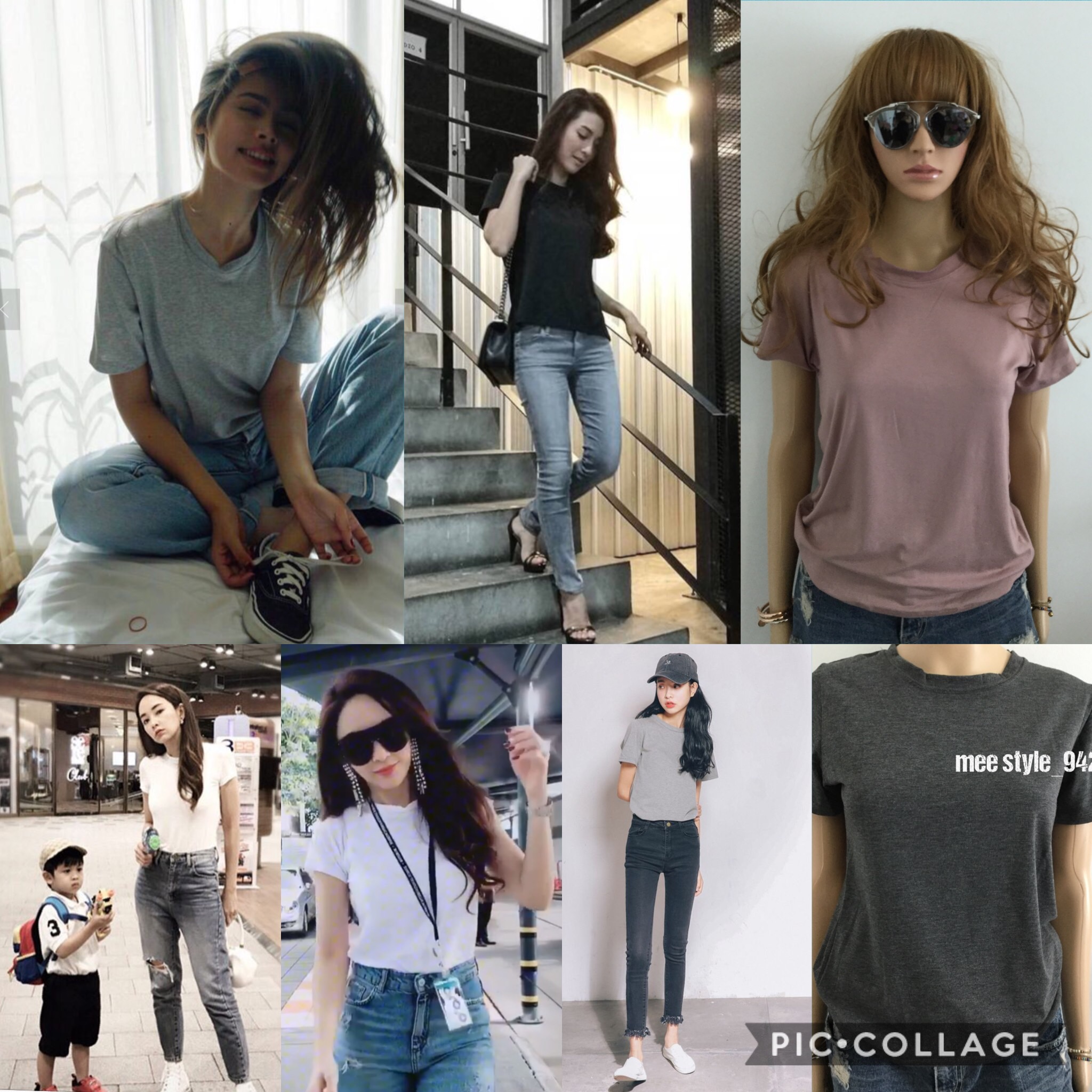 เสื้อยืดแฟชั่นสีพื้นแบบดาราใส่