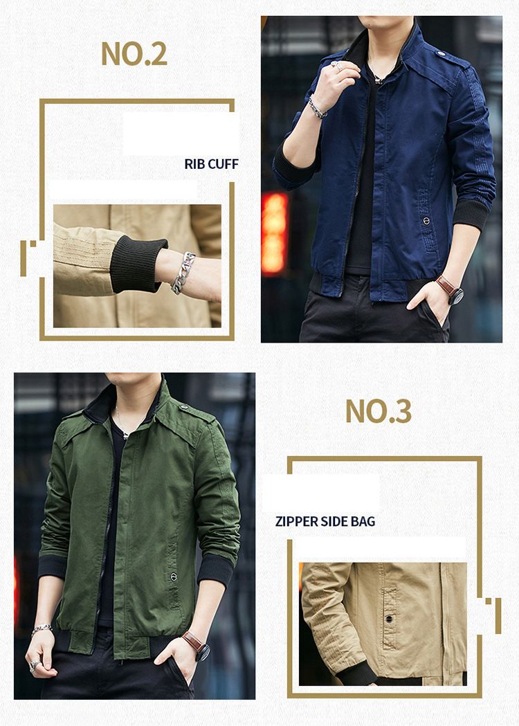 พร้อมส่ง เสื้อแจ็คเก็ต ผู้ชาย สีน้ำเงิน ซิปหน้า คอตั้ง แต่งบ่า เดินตะเข็บที่แขนเสื้อ เสื้อคลุมผู้ชาย รหัสสินค้า CM-0653