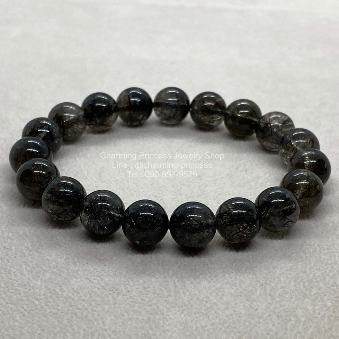 Rutilated Quartz Black ไหมดำ หรือ แก้วขนเหล็ก ไหมเส้นละเอียด อัดแน่นมากๆ AAA 10 มม สุดยอดของหินปกป้องและป้องกันภัย V
