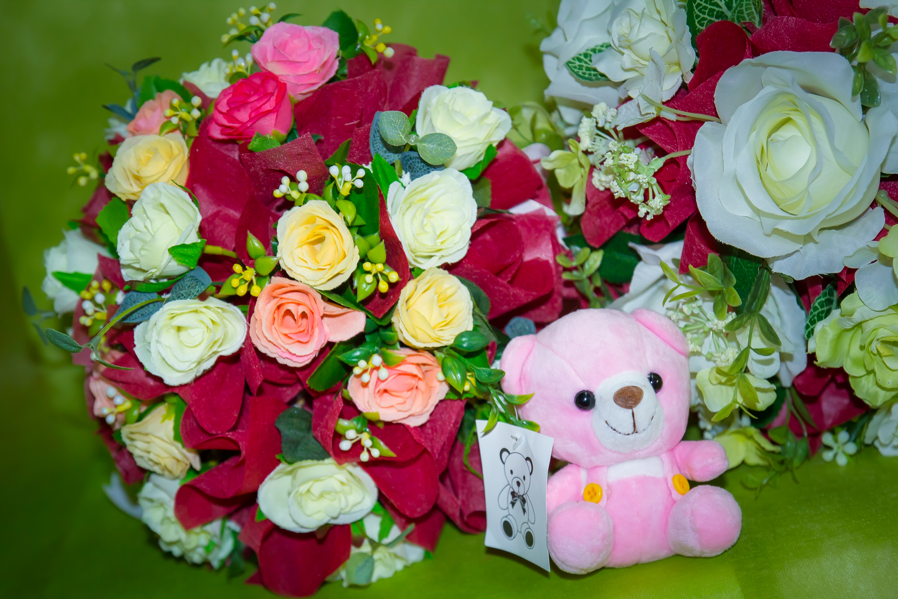 ช่อดอกไม้แห้ง ดอกกุหลาบคละสี