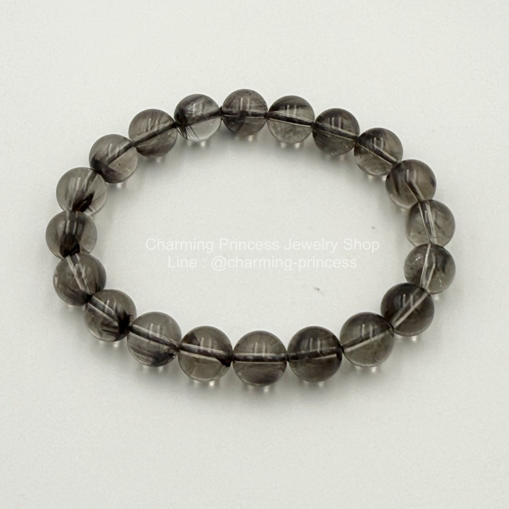 Black Phantom Quartz แฟนธ่อมควอตซ์สีดำ 10 mm *Rare Stone หินที่หายากมากๆ*
