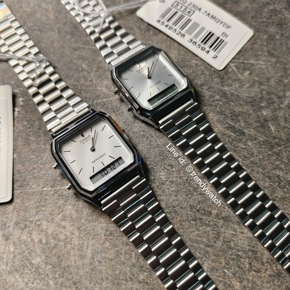Casio Standard นาฬิกาข้อมือ ช/ญ (unisex) สายสแตนเลส รุ่น AQ-230A Sereis AQ-230A-1D AQ-230A-7D AQ-230A-7B