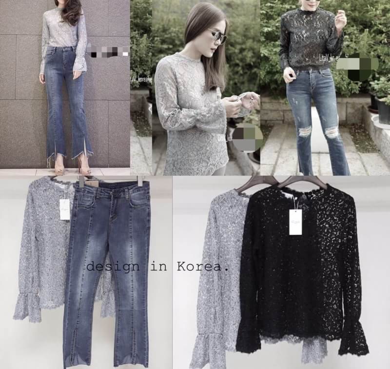 เสื้อลูกไม้แขนยาว ลายสวย แพทเทิร์นเรียบร้อย ตามนางแบบในรูปใส่ค่ะ แมตช์กับกางเกงขายาวดูดีค่ะ