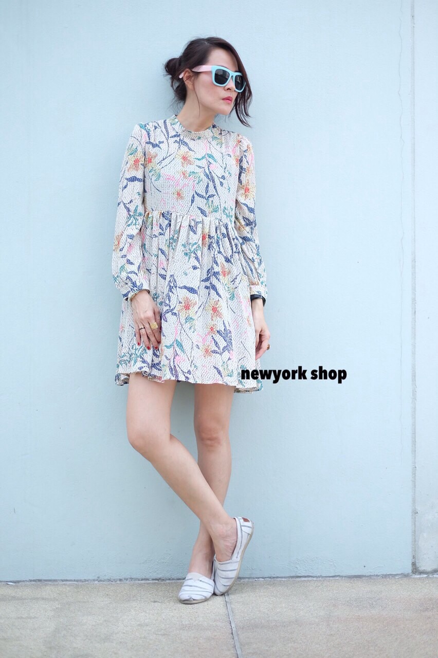 เดรสแขนยาวผ้าชีฟอง ลายน่ารัก งานสวย เนื้อผ้าใส่สบาย ตัวเดียวจบ