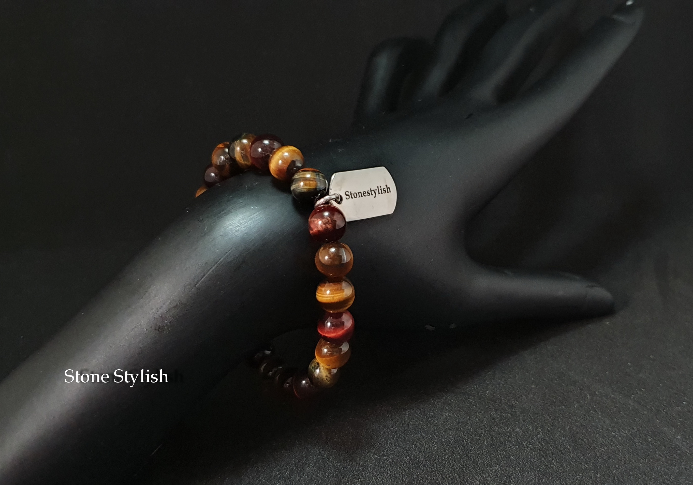 สร้อยข้อมือ สามทหารเสือ (Tri-Color Tiger Eye) ขนาด 8 มิล ป้าย stonestylish