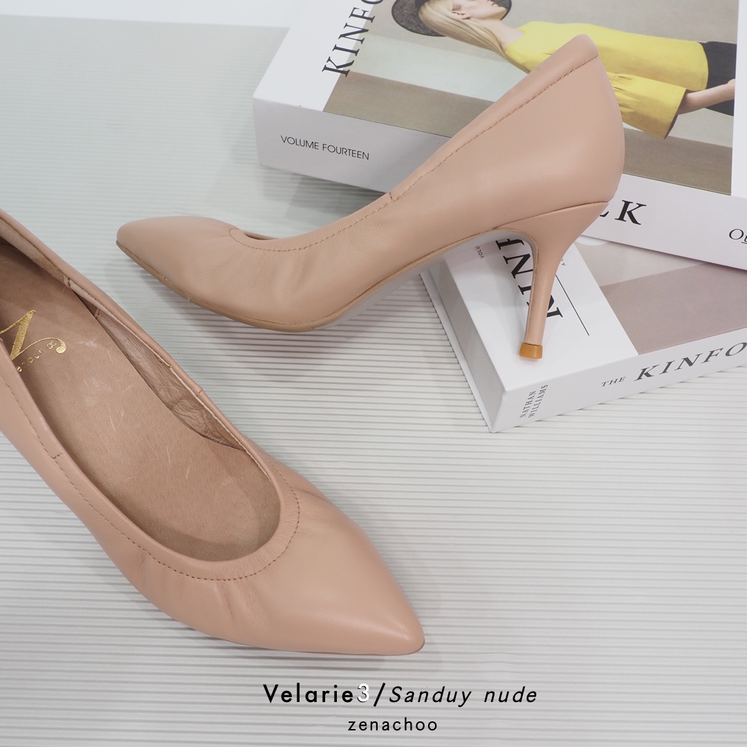ทรงปกติ เปลี่ยนไซส์ได้-ไม่รับคืน Zenachoo Velarie3 สูง 3 นิ้ว SandyNude รองเท้าหนังแกะแท้ ใส่สวยมาก รองเท้าส้นเข็ม หัวแหลม