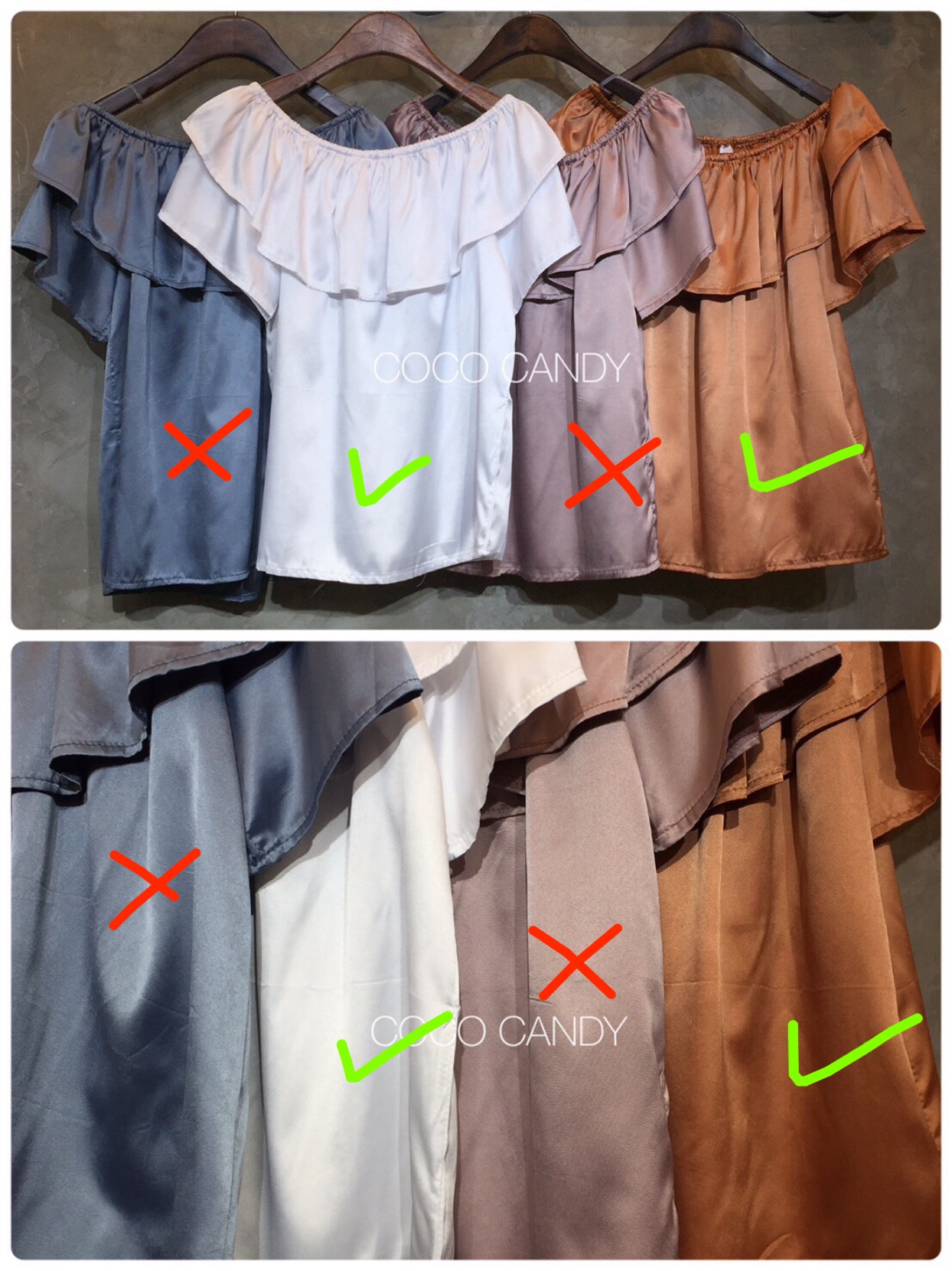 เสื้อเปิดไหล่ระบายผ้าซาติน ช่วงไหล่ใส่ยางยืดรอบน่ารักมากๆๆ