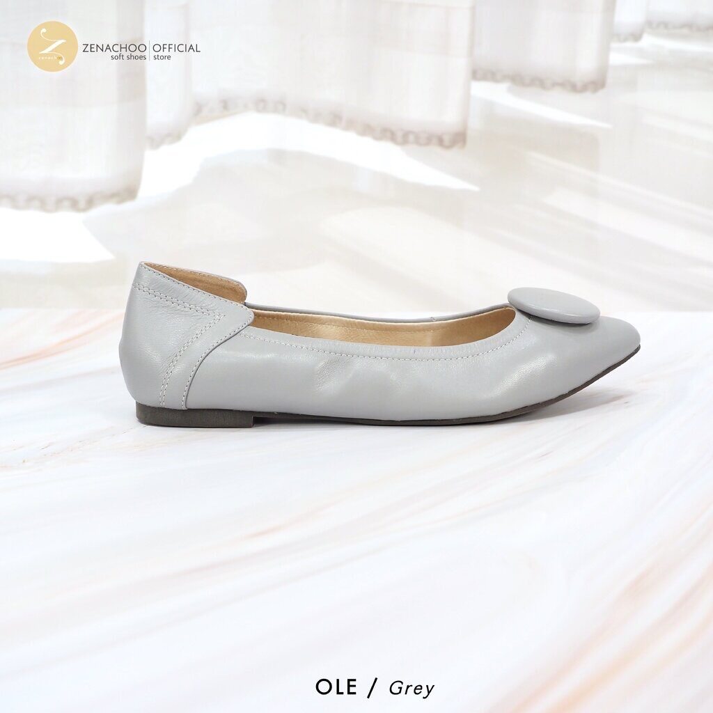 ทรงปกติ สินค้าลดราคา ไม่รับเปลี่ยน คืน ทุกกรณึ Zenachoo รุ่น OBBO รองเท้าส้นแบน หัวแหลม หนังแกะแท้