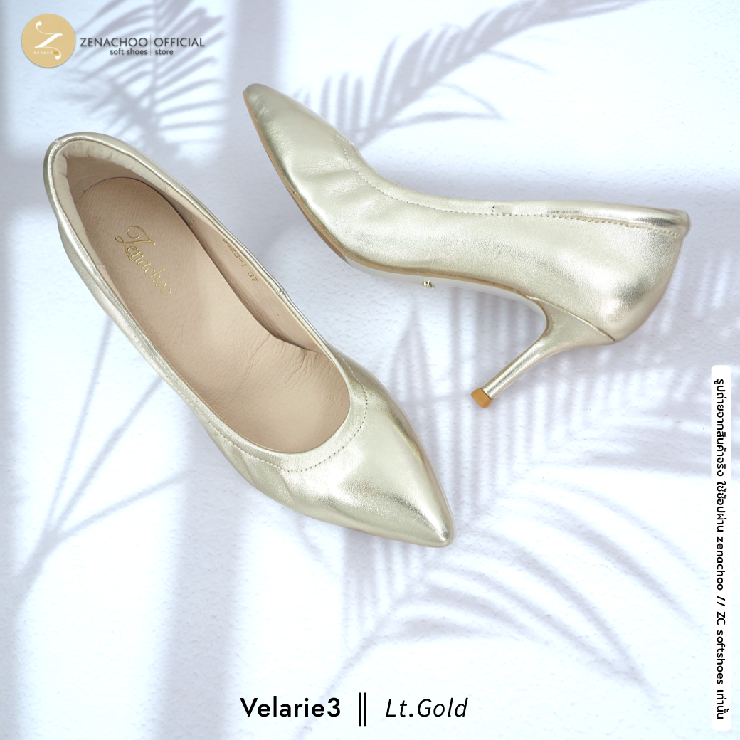 สีใหม่ ทรงปกติ เปลี่ยนไซส์ได้-ไม่รับคืน รุ่นขายดี Zenachoo Velarie3 สูง 3 นิ้ว สี Lt.Gold รองเท้าหนังแกะแท้ หัวแหลมหน้ากว้าง